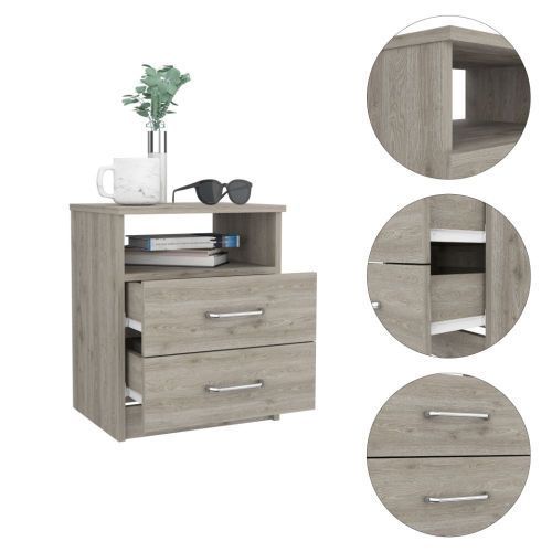 Napoles Nightstand , End Table, Side Table Superior Top, Two Drawers, One Shelf -Light Gray