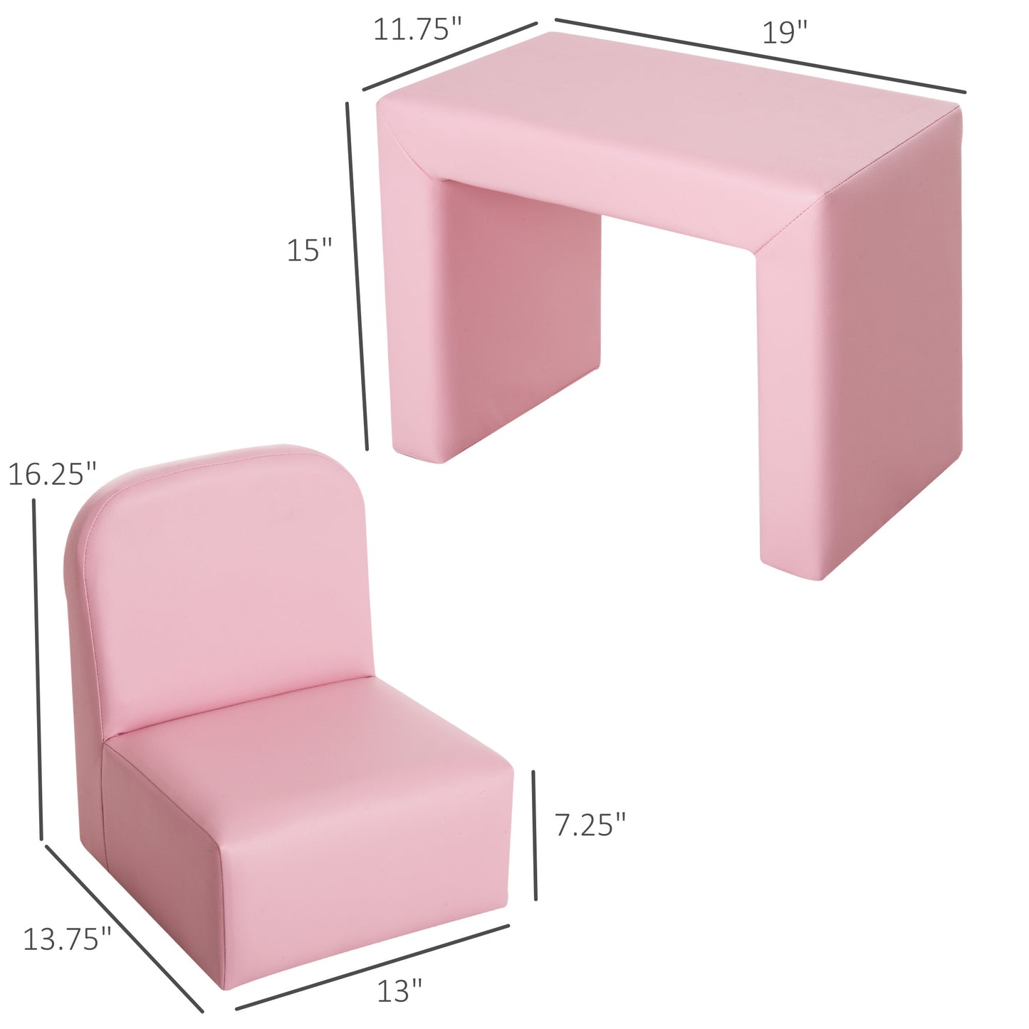 2-in-1 Multifunctional Kids Sofa Convertible Table and Chair Set for 3 years old Boys Girls, Pink