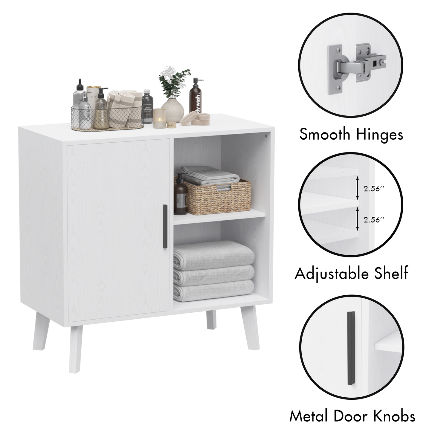 Sideboard Buffet Kitchen Storage Cabinet, Accent Cabinet with Solid Wood Feet for Decorated Doors, Dining Room, Hallway, Cupboard Console Table, Liquor / Accent Cabinet (White)