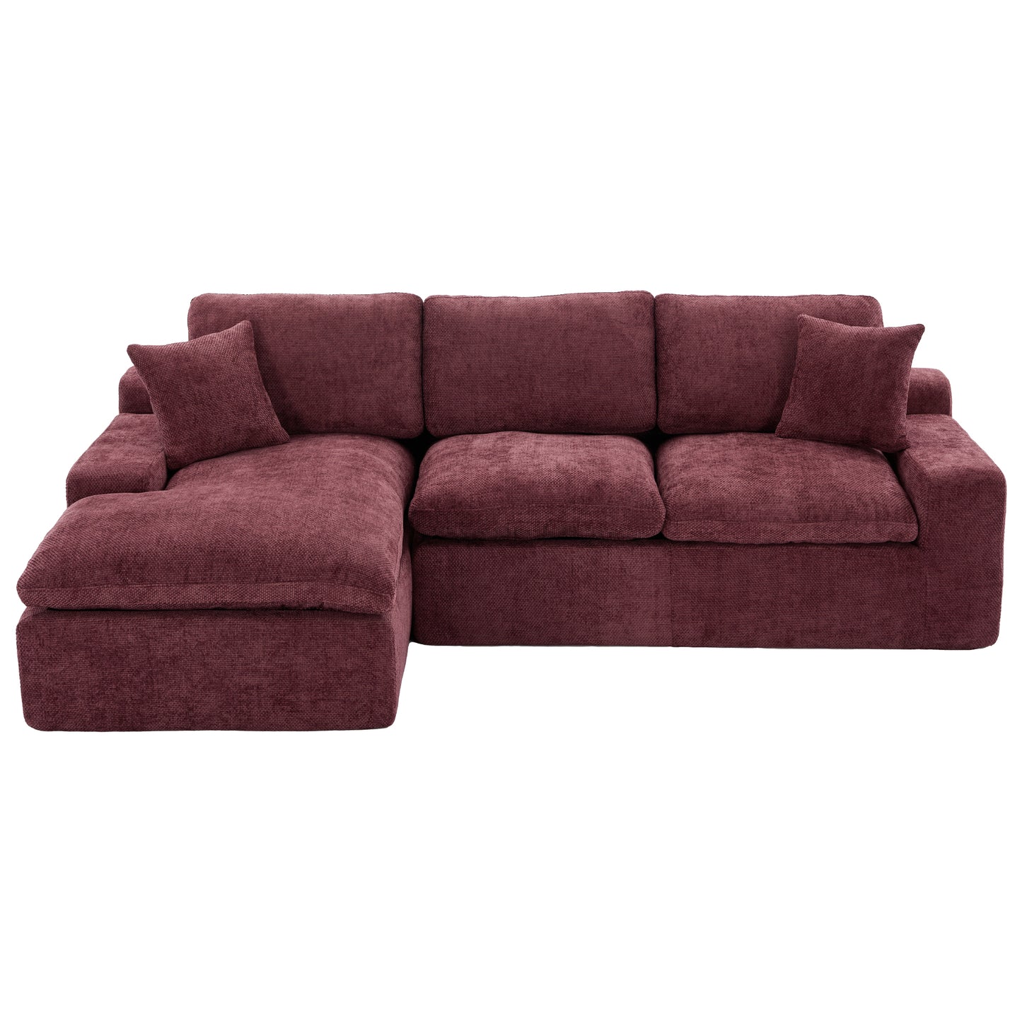 Cloud Sectional Sofa 107.9' Upholstered Sofa Couch with Double-layer Cushion and Side Pockets, Red Chenille