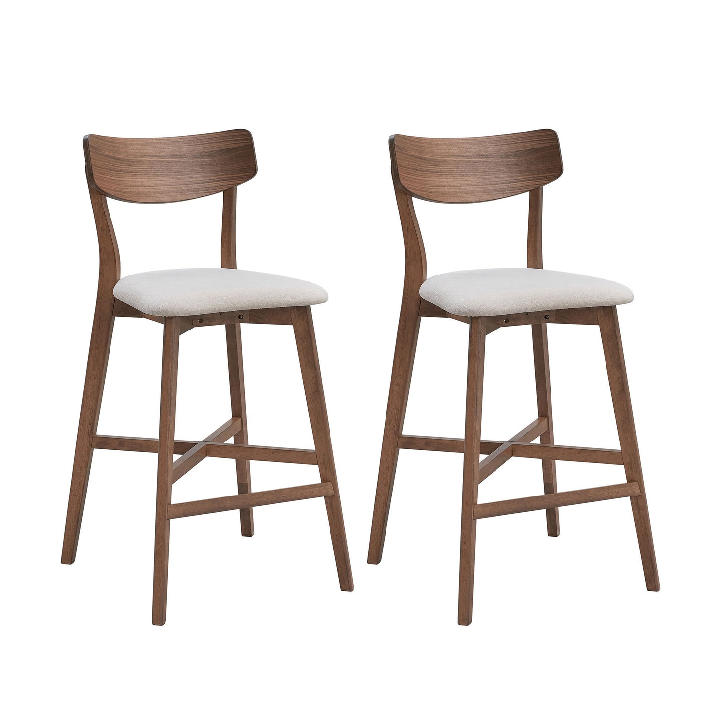 Wooden Bar Chairs Set of 2, Modern Soft Upholstered Kitchen Island Chairs, Counter Height Stool with Backrest,Wooden Frame Chairs with Footrest for Pub,Living Room,Restaurant,Walnut