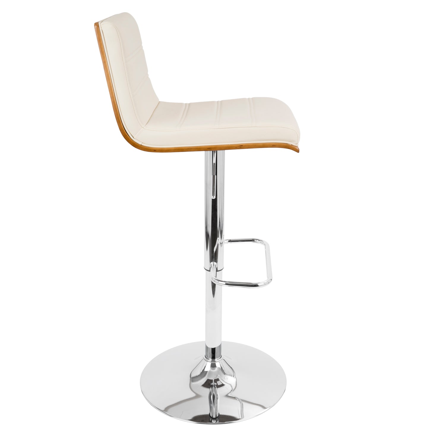 Vasari Mid-Century Modern Adjustable Barstool with Swivel in Walnut and Cream Faux Leather by LumiSource