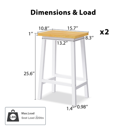 K&K Solid Wood Bar Stools (Not Cheap Iron), 25.6" Tall Set of 2 Bar Chairs, Kitchen Counter Stools with Footrests, Farmhouse Stools for Dining Room, Kitchen, Counter, White