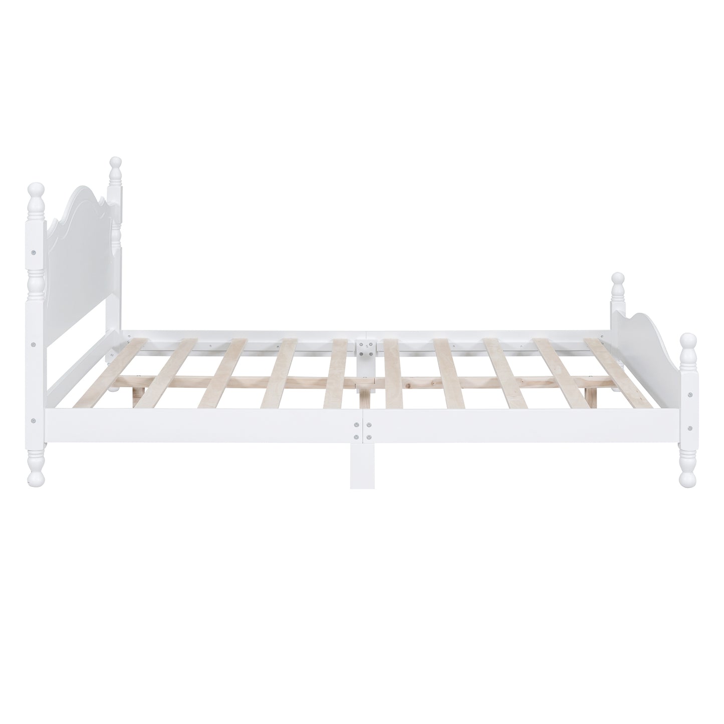 Queen Size Wood Platform Bed Frame,Retro Style Platform Bed with Wooden Slat Support,White