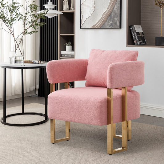 TS Modern decorative chair, living room side chair with gold metal legs, no wheels, suitable for dressing area, reception room, office,Teddy fleece upholstered metal foot sofa 1PC Pink