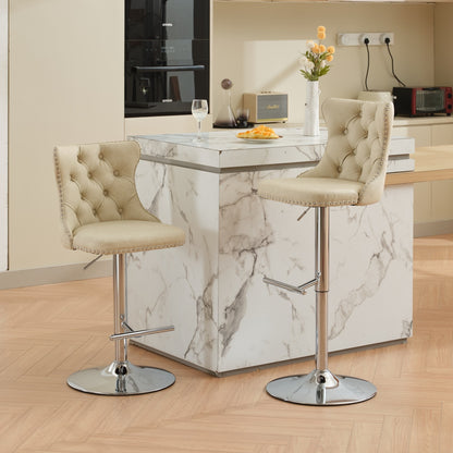 Swivel PU leather Barstools Adjusatble Seat Height from 25-33 Inch, Chrome base Bar Stools with Backs Comfortable Tufted for Home Pub and Kitchen Island, Beige,Set of 2,1512BG