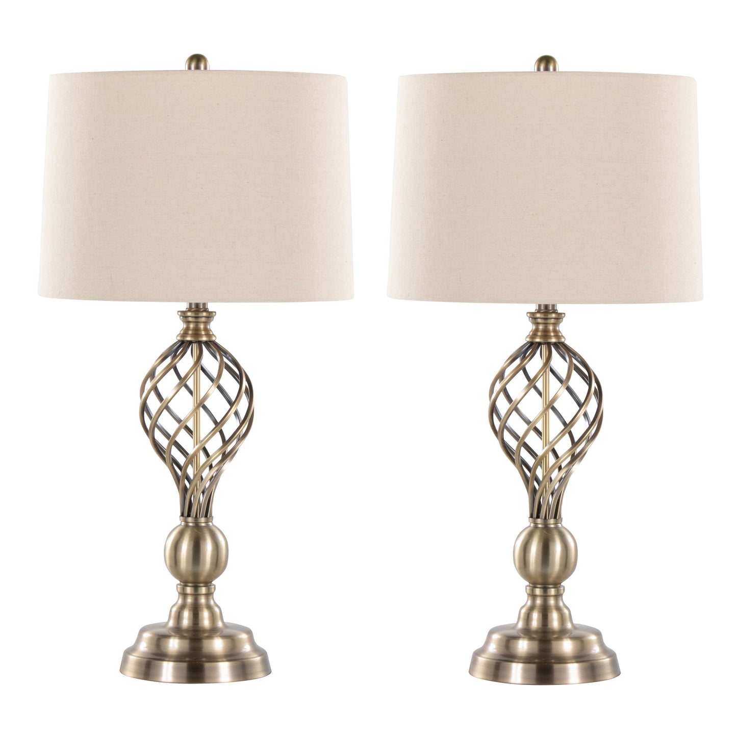 Linx Twist 29" Contemporary Metal Table Lamp in Antique Soft Brass and White Linen Shade from Grandview Gallery by LumiSource - Set of 2