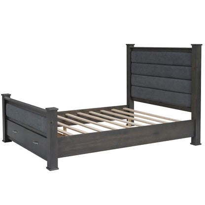 Queen Size Wood Frame Platform Bed with Upholstered Headboard, Footboard and 2 Drawers, Antique Gray