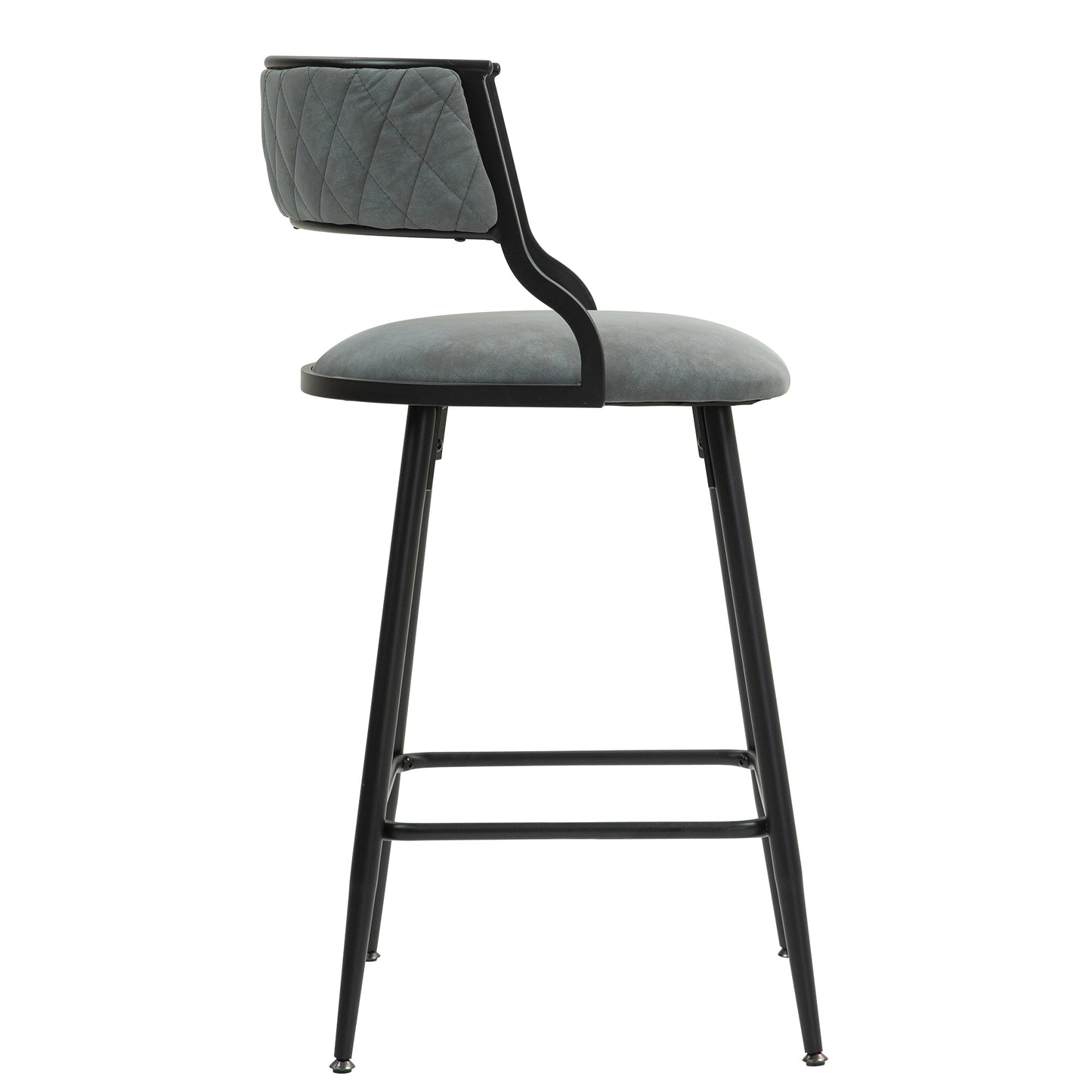 26'' Counter height bar stools PU cover kitchen island counter bar stool with black powder coating base and footrest(Grey)