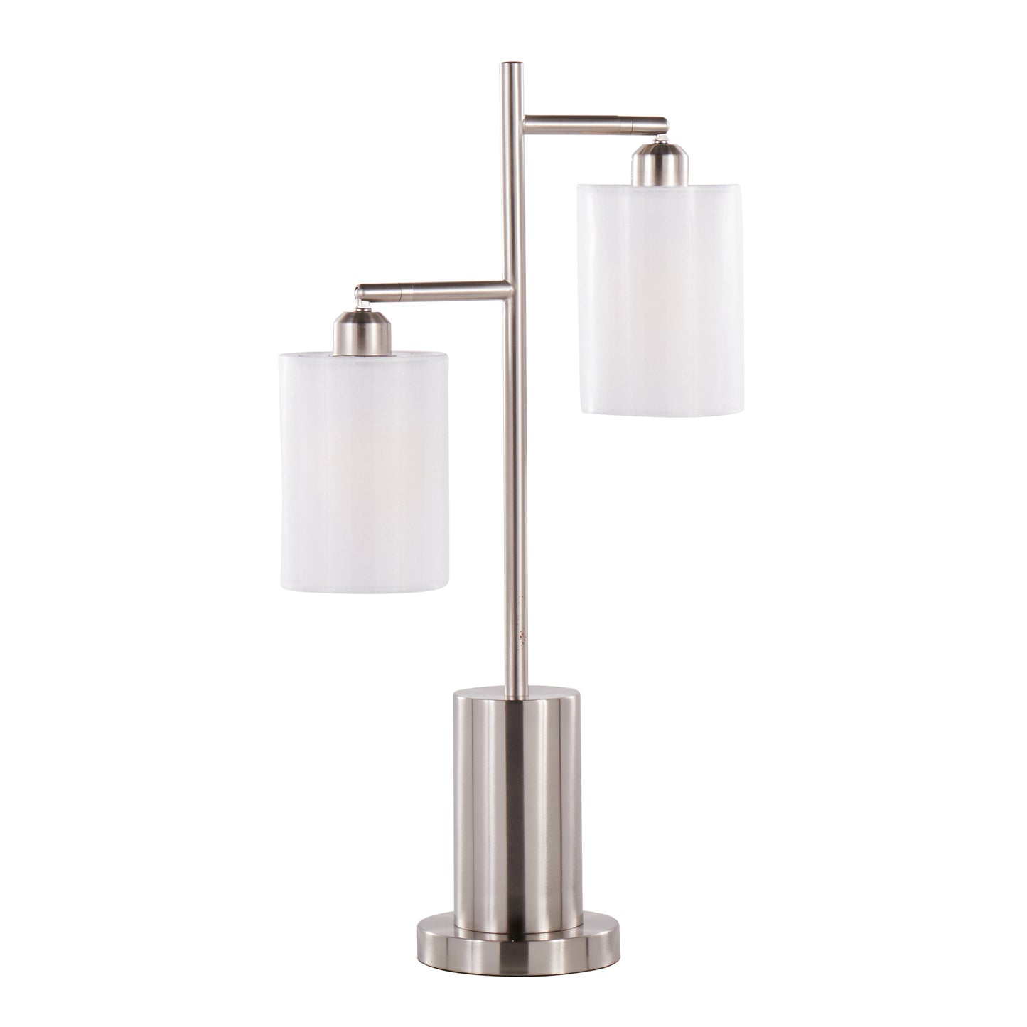 Cannes Contemporary Table Lamp in Nickel Metal with White Shades by LumiSource