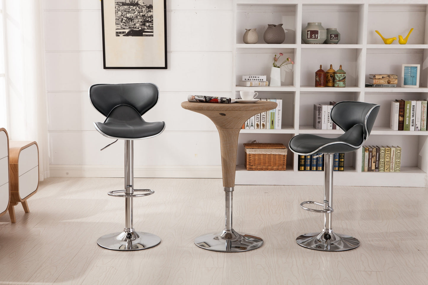 Masaccio Upholstery Airlift Adjustable Swivel Barstool with Chrome Base, Set of 2, Grey