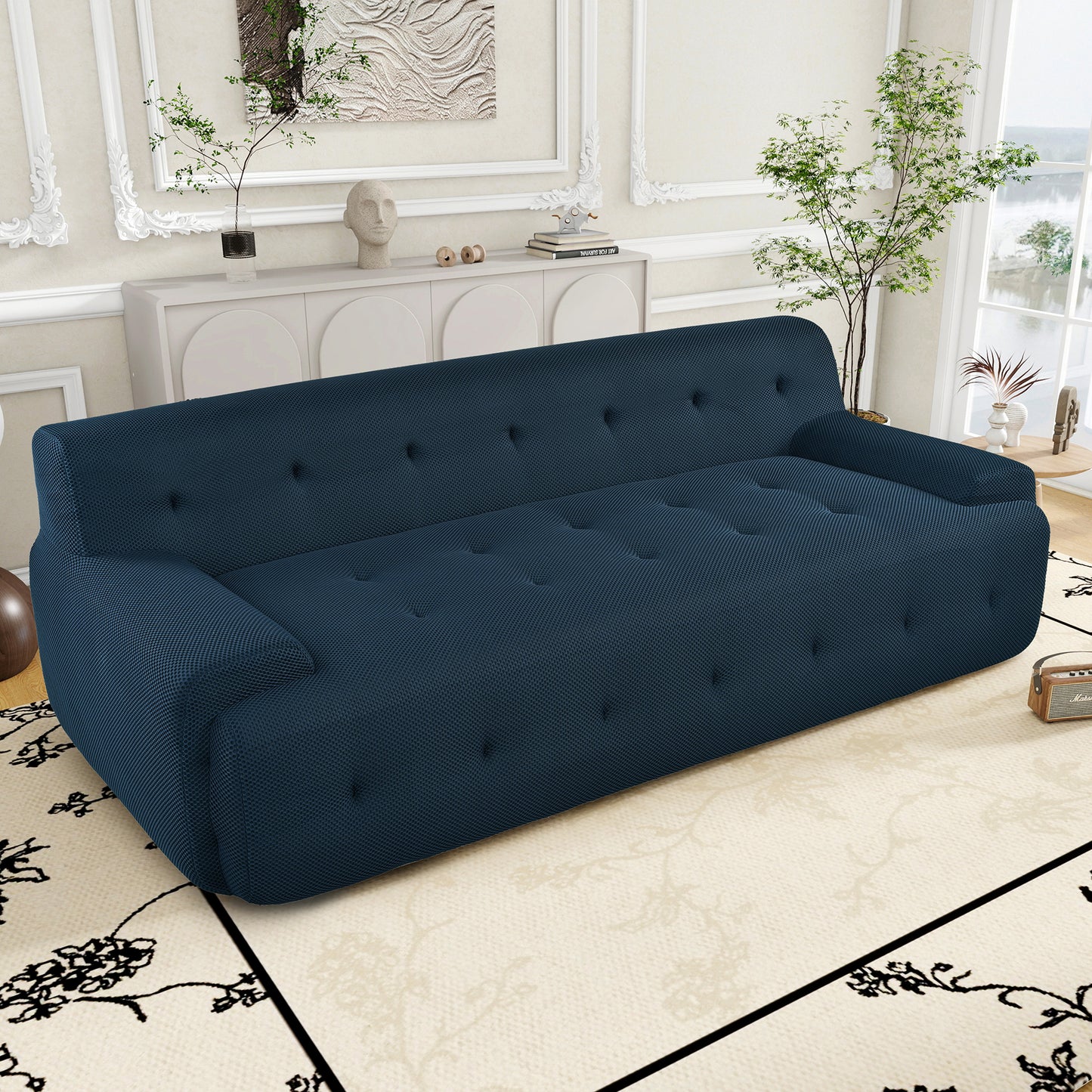 U_Style 86.2'' Modern Minimalist Style Tufted Design Upholstered Sofa, 3-Seat Compression Sofa for Living Room, Bedroom, and Apartment