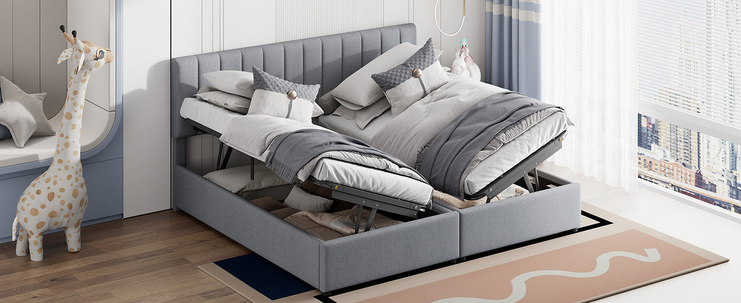 King Size Upholstered Platform Bed with a Hydraulic Storage System, Gray