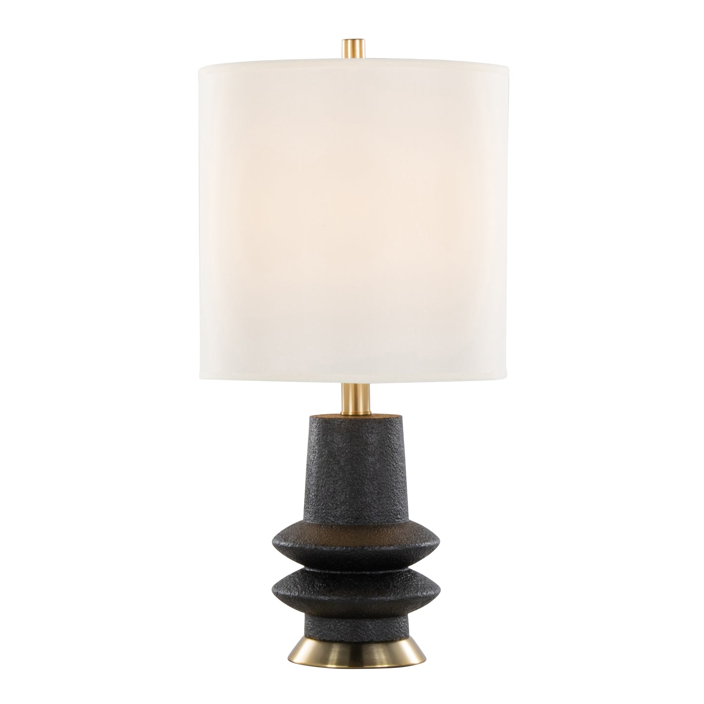 Lloyd 26" Contemporary Polyresin Table Lamp in Sanded Matte Black Polyresin, Modern Brass and White Linen Shade from Grandview Gallery by LumiSource - Set of 2