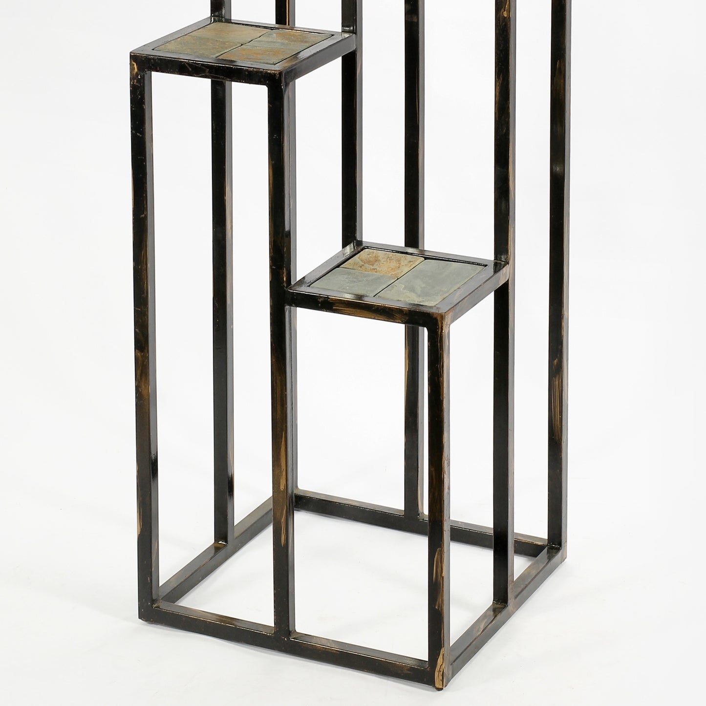 47.25" 4 Tier Gray Stone Slab Black / Gold Cast Metal Plant Stand