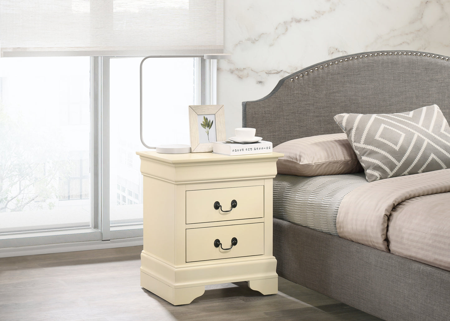 Classic Beige Nightstand With Drawers