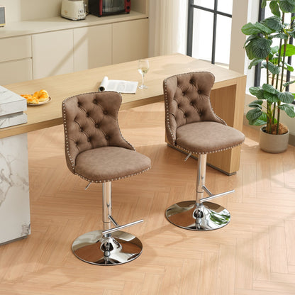 Swivel PU leather Barstools Adjusatble Seat Height from 25-33 Inch, Chrome base Bar Stools with Backs Comfortable Tufted for Home Pub and Kitchen Island, Beige,Set of 2,1512BR