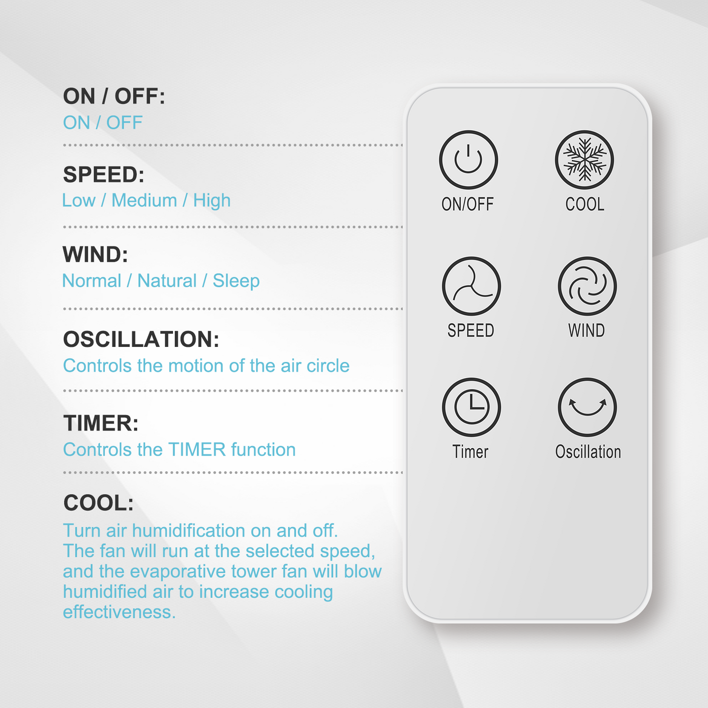 Simple Deluxe Mist Tower Fan, 12 Speeds & 3 Modes Settings Standing Fan , 15 Hour Timing Closure Cooling Fan, Low Noise, 43 Inches, White