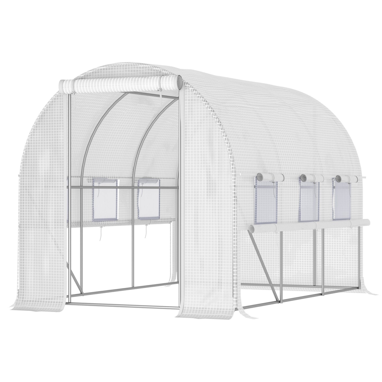 Outsunny 10' x 7' x 7' Walk-in Tunnel Greenhouse, Outdoor Green House with Anti-Tear PE Cover, Zipper Doors and Mesh Windows, White
