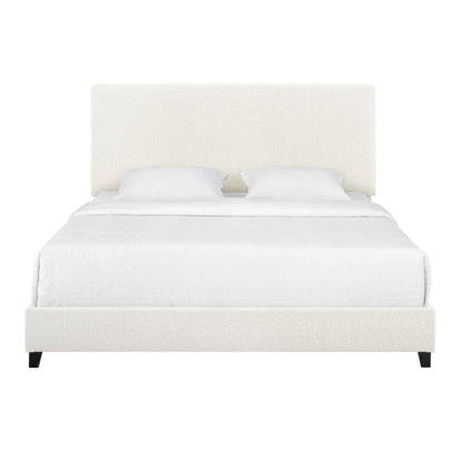 Queen Size White Boucle Upholstered Platform Bed