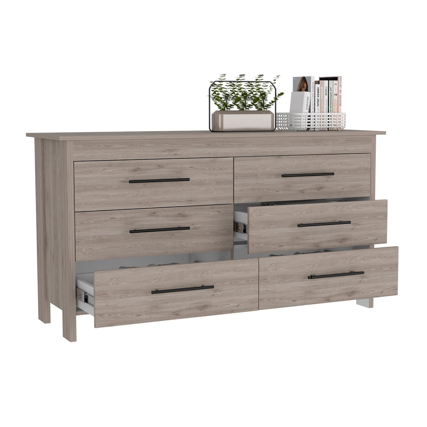 6 Drawer Double Dresser Wezz, Bedroom, Light Gray