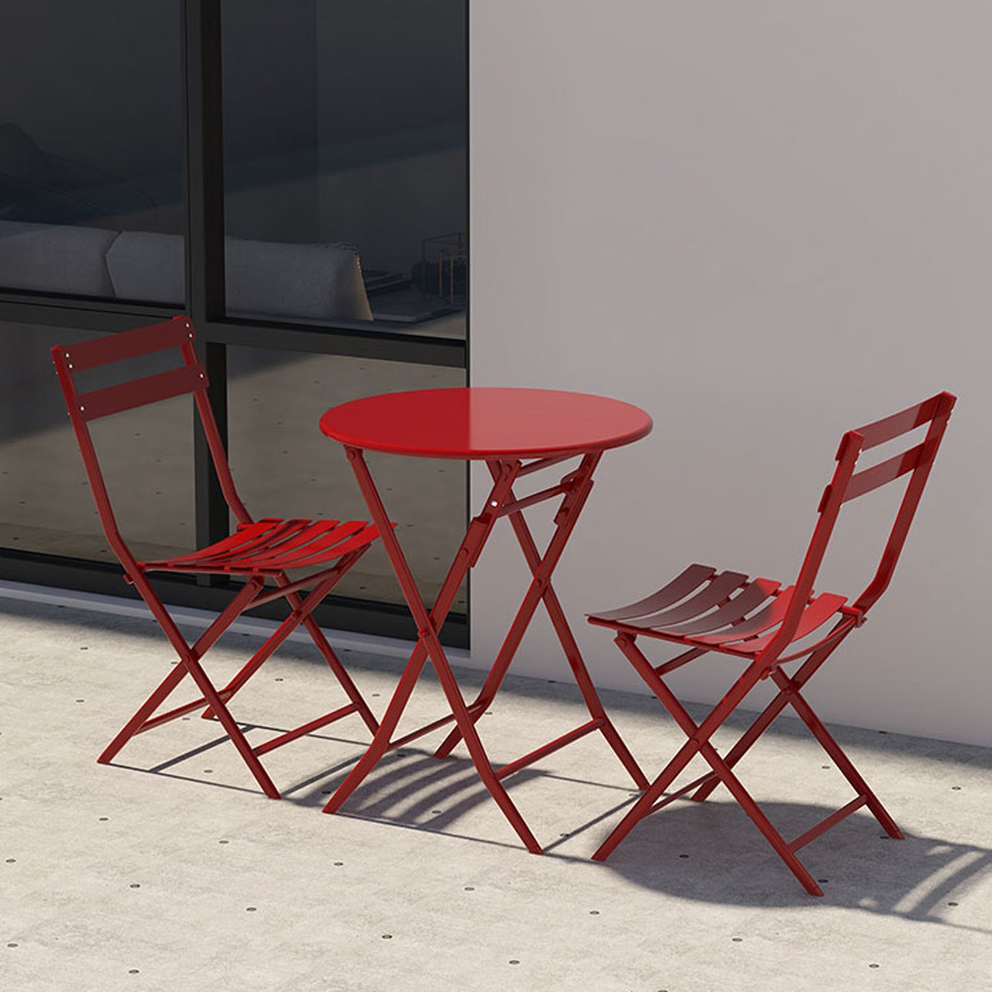 3 Piece Patio Bistro Set of Foldable Round Table and Chairs, Red