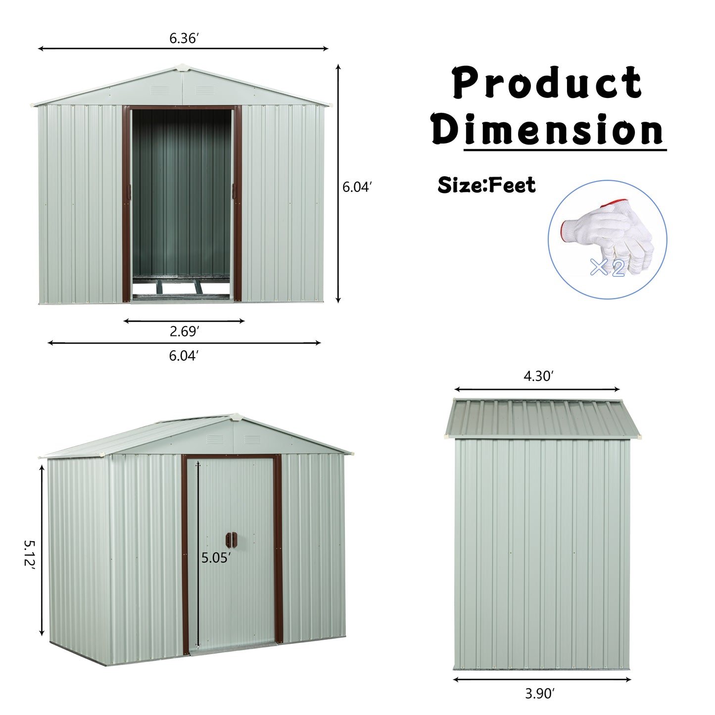 6ft x 5ft Outdoor Metal Storage Shed with Metal foundation ,White