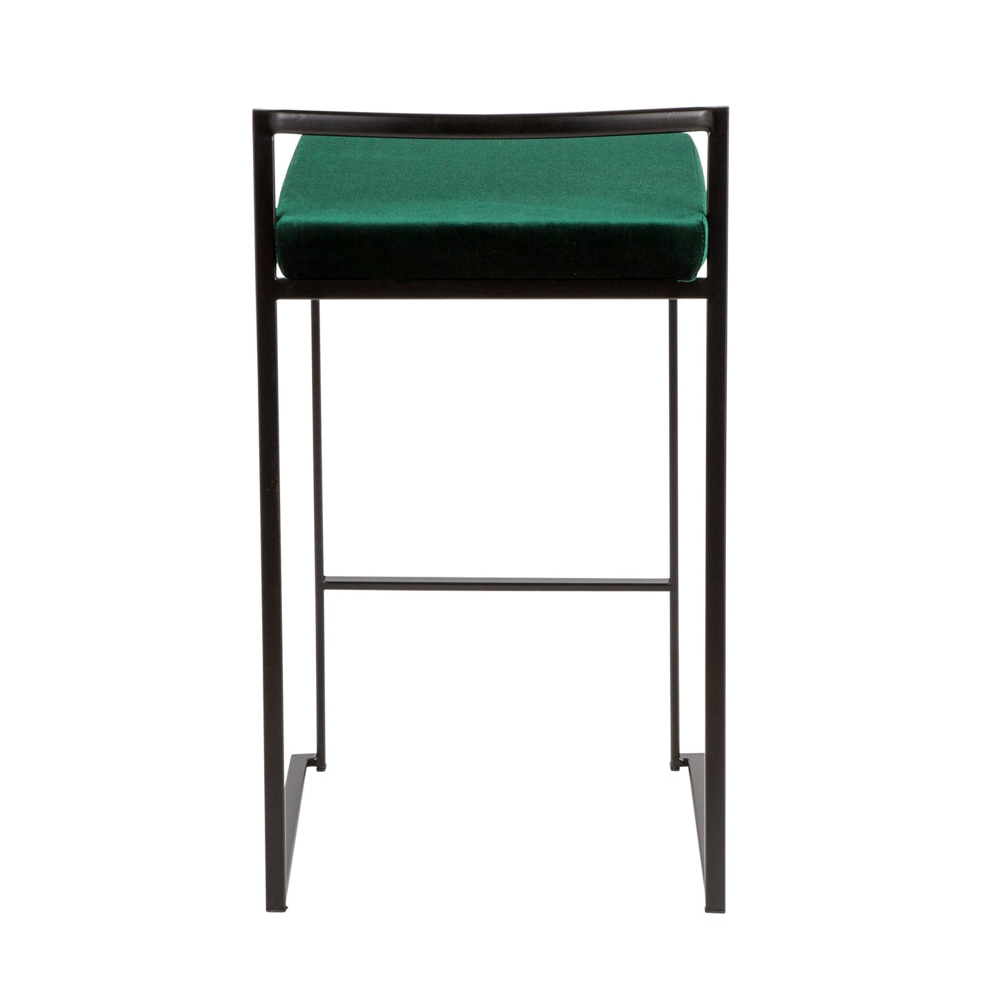 Fuji Contemporary Stackable Counter Stool in Black with Green Velvet Cushion by LumiSource - Set of 2