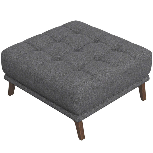 Addison Dark Gray Square Upholstered Ottoman Linen Solid Wood 37x37 Inches