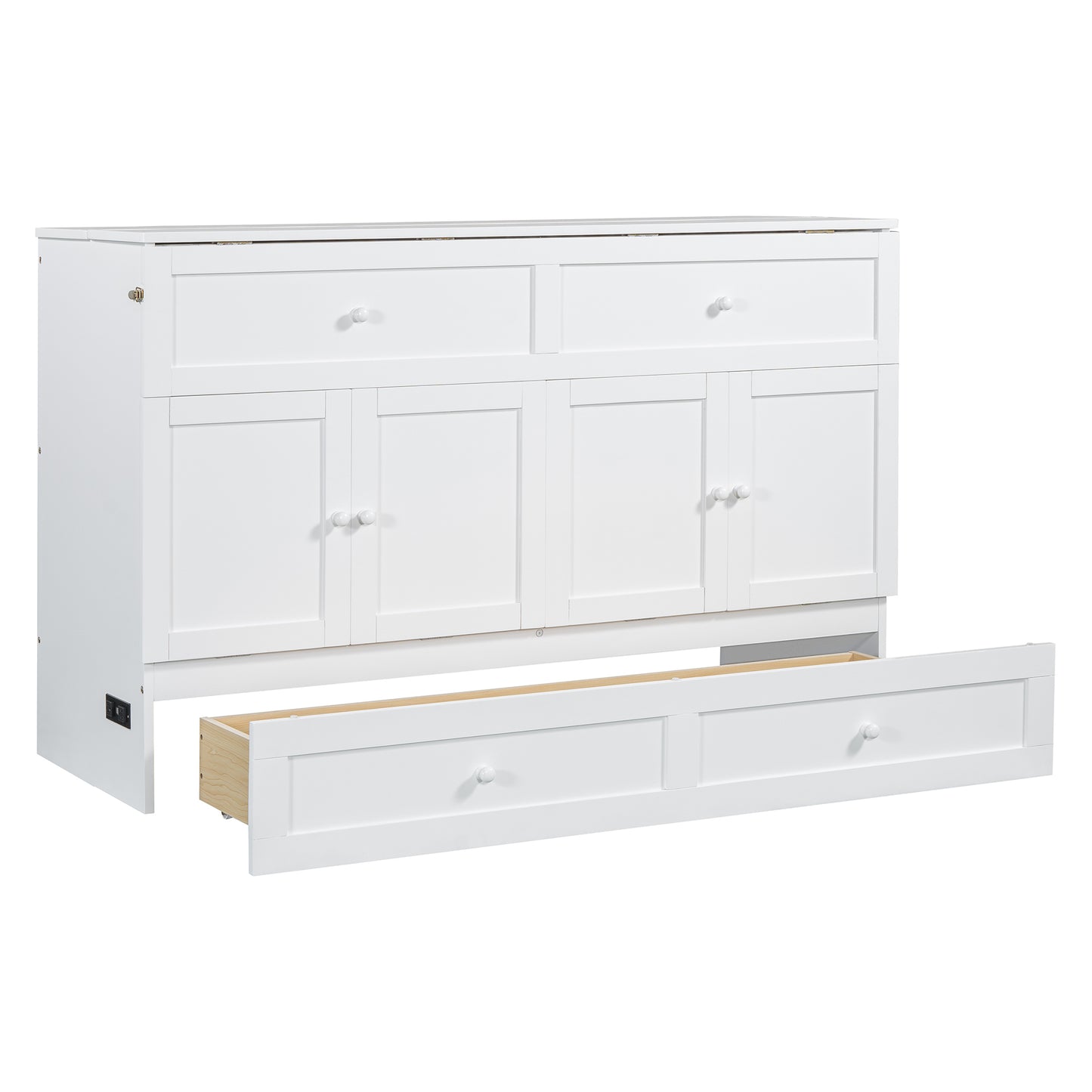 Queen Size Murphy Bed with Large Drawers, White