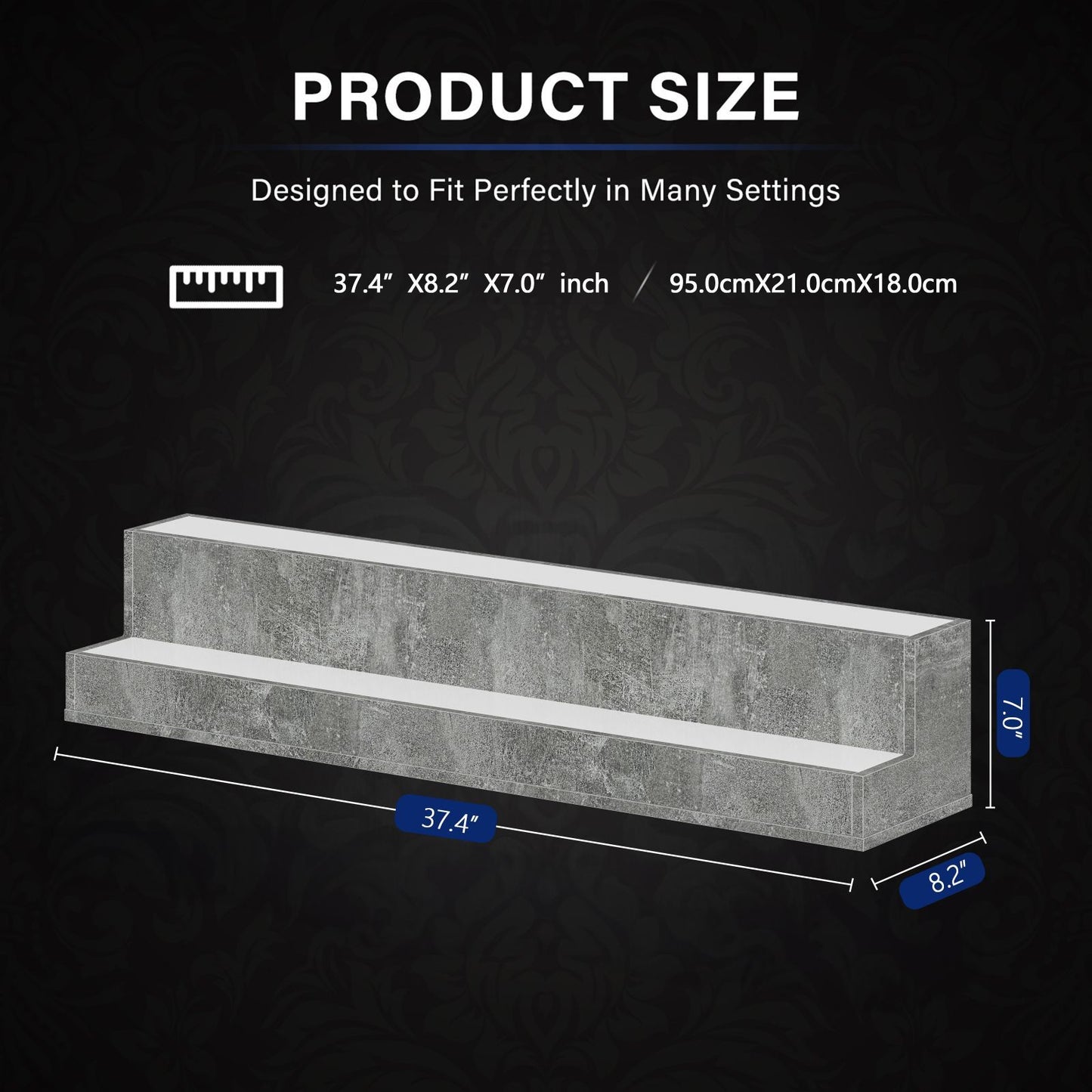 LED Lighted Liquor Bottle Display Shelf, 37 Inch Bar Display Shelf, DIY Illuminated Bottle Shelf with App & Remote Control, 2 Step Freestanding Holding Bottles for Home Bar, Party, Grey