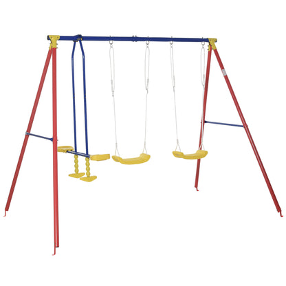 Outsunny Metal Swing Set with Glider, Two Swing Seats and Adjustable Height, Outdoor Heavy Duty A-Frame Suitable for Playground, Backyard, Multi-color