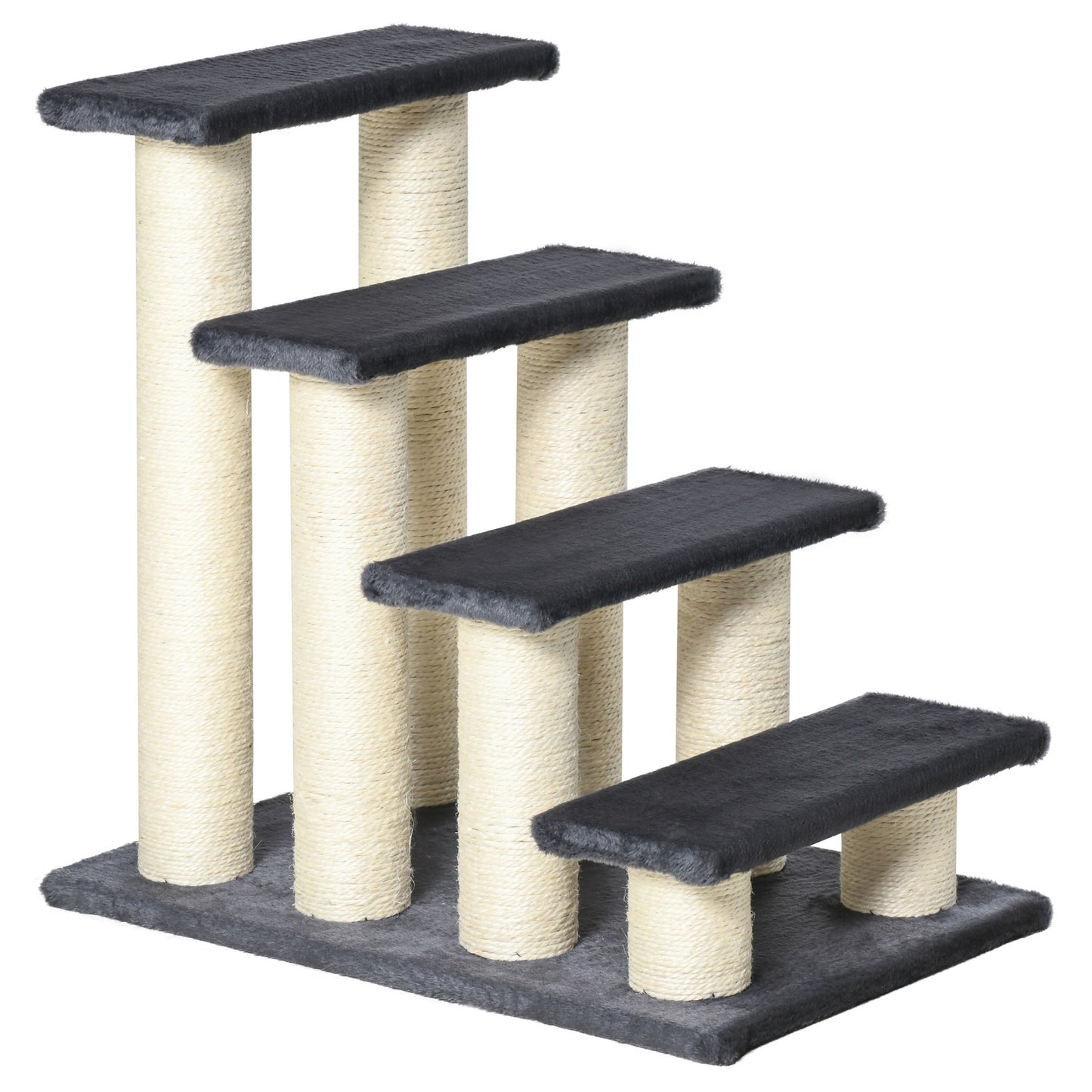 PawHut Cat Tree with 4 Steps for High Beds Couch, Cute Stair Shaped Cat Tree for Indoor Cats or Dogs w/ Sisal Scratching Post, Climbing, Playing, Gray