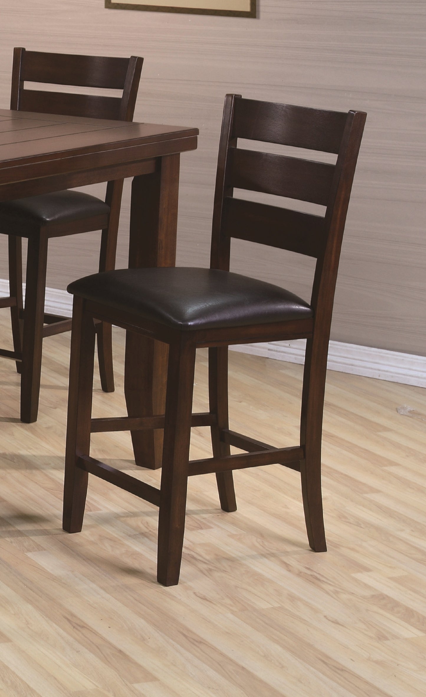 Contemporary Style Dark Brown Finish Counter Height Dining Chair Bar Stool 2pc Set Faux Leather Fabric Upholstery Wooden Furniture