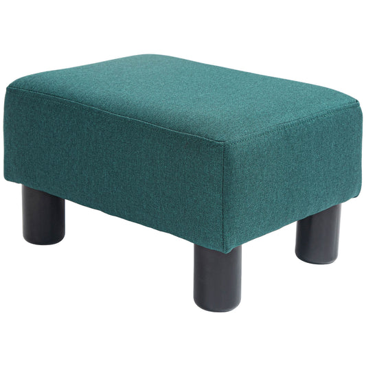 HOMCOM Ottoman Foot Rest, Small Foot Stool with Linen Fabric Upholstery and Plastic Legs, Cube Ottoman for Living Room, Green