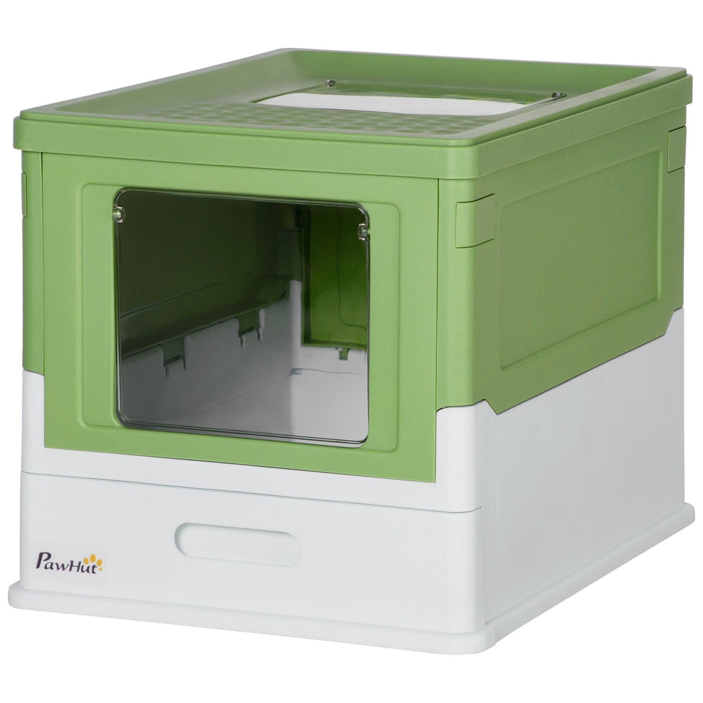 PawHut Fully Enclosed Cat Litter Box with Scoop, Hooded Cat Litter House with Drawer Type Tray, Foldable Smell Proof Cat Potty with Front Entry, Top Exit, Large Space, Yellowish Green