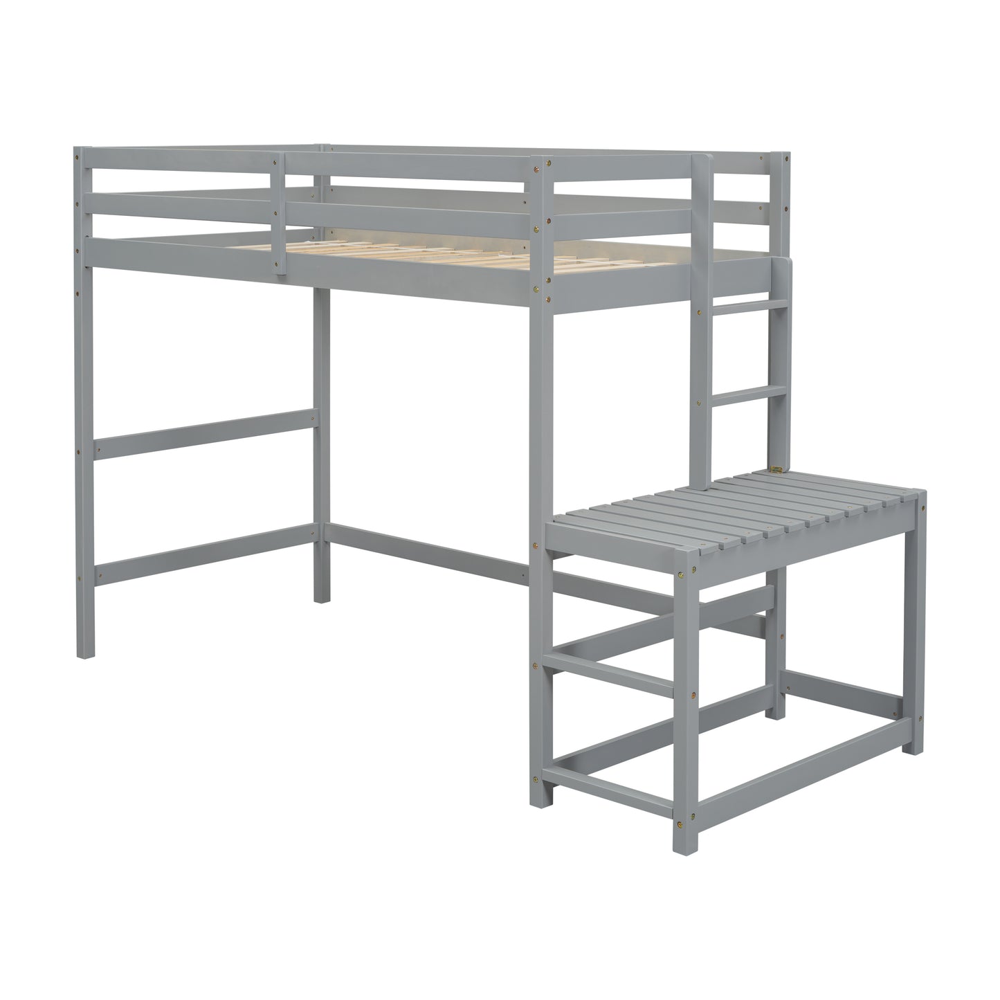 Twin Size High Loft Bed with Ladder landing Platform, Ladders, Guardrails,Grey