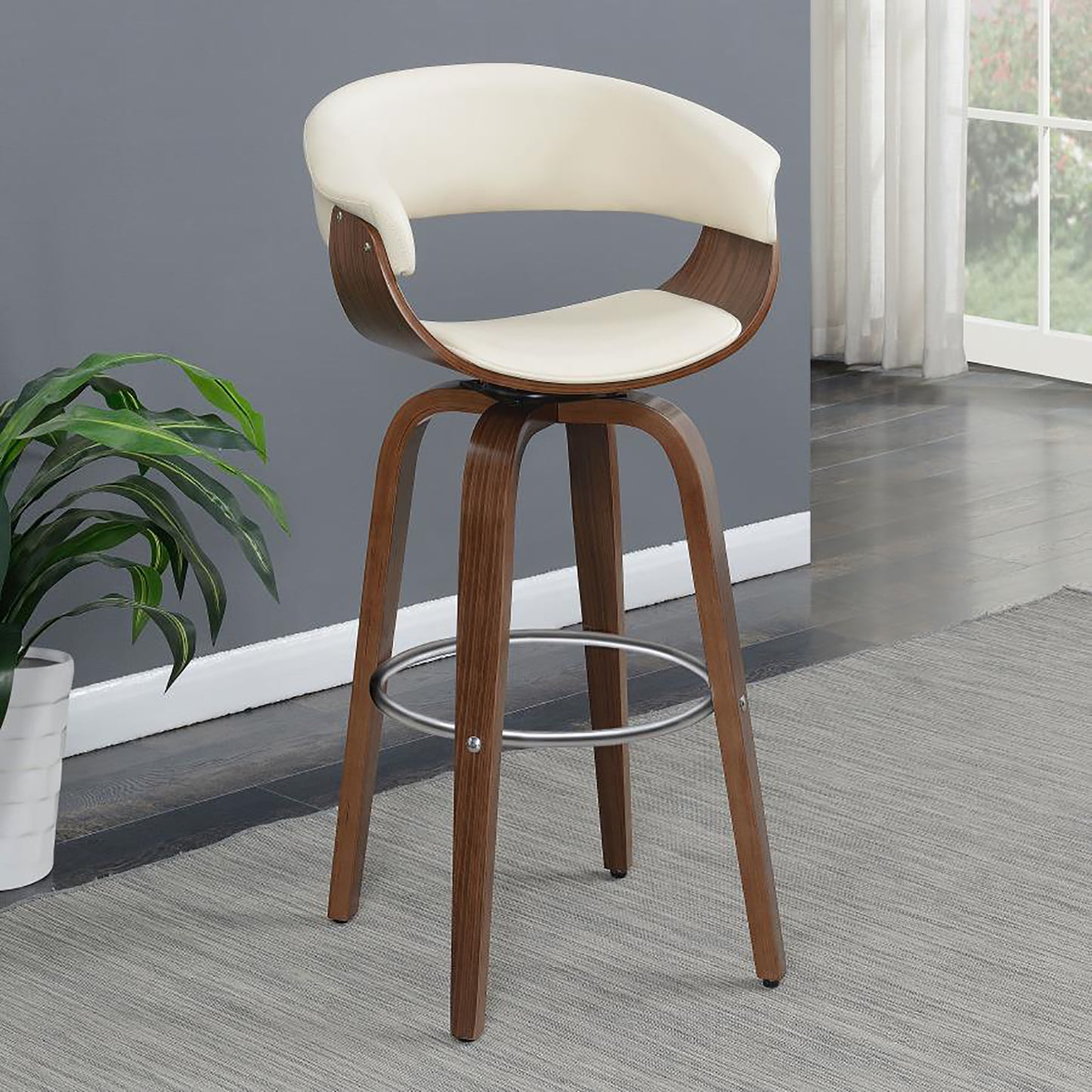 Walnut and Ecru Swivel Bar Stool