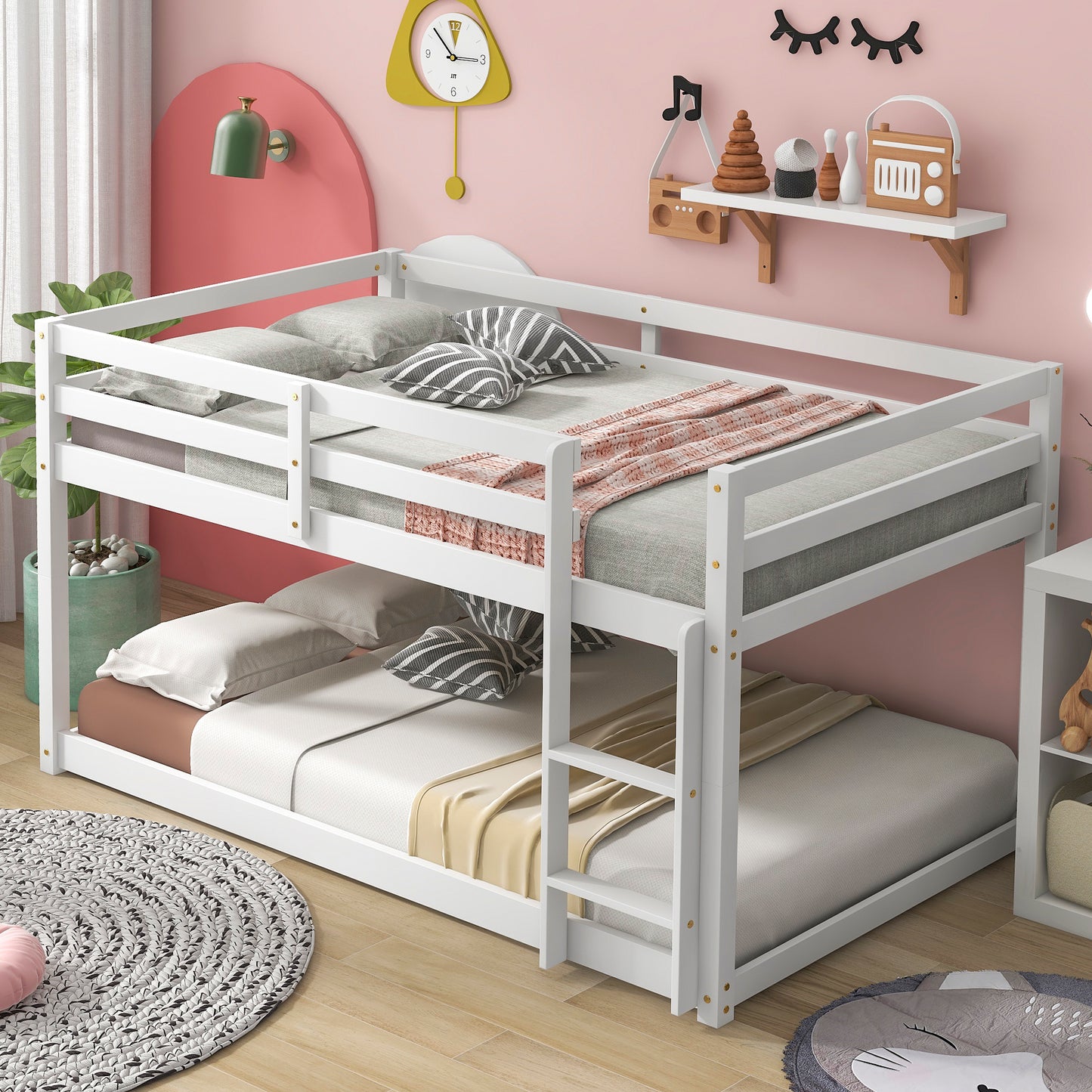 Twin over Twin Floor Bunk Bed, White(Old SKU:W50437209)