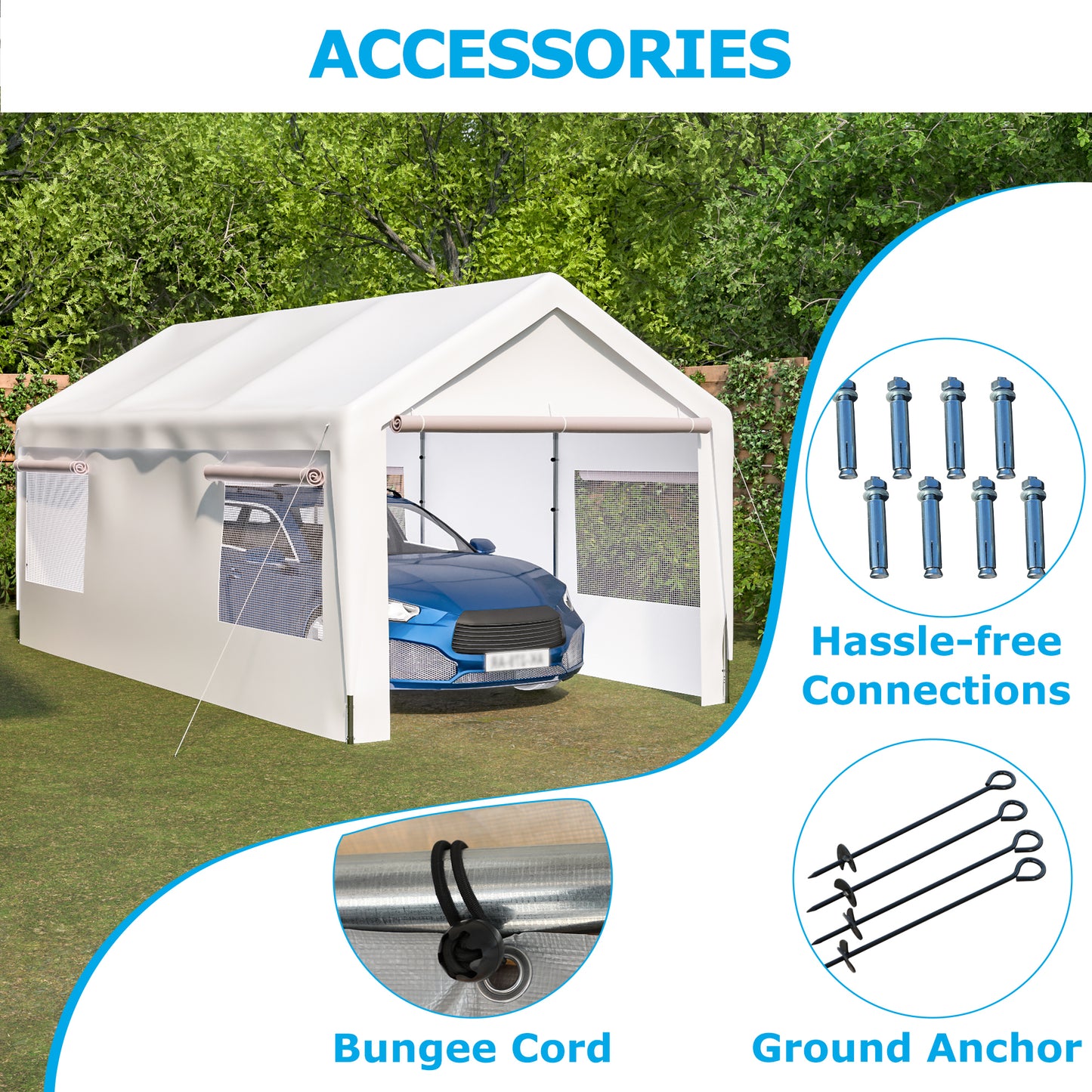 Carport Canopy 10x20 FT Heavy Duty Boat Car Canopy Garage with Removable Sidewalls and Roll-up Ventilated Windows