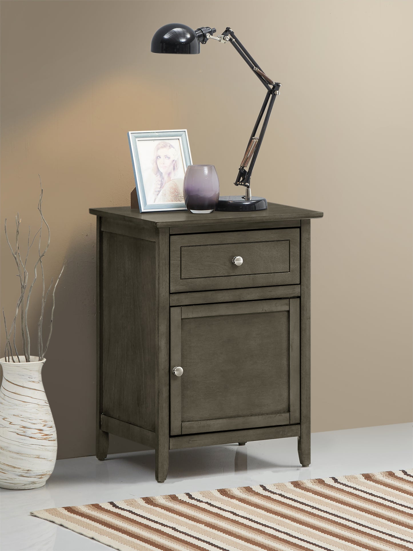Chic Transitional Gray Nightstand