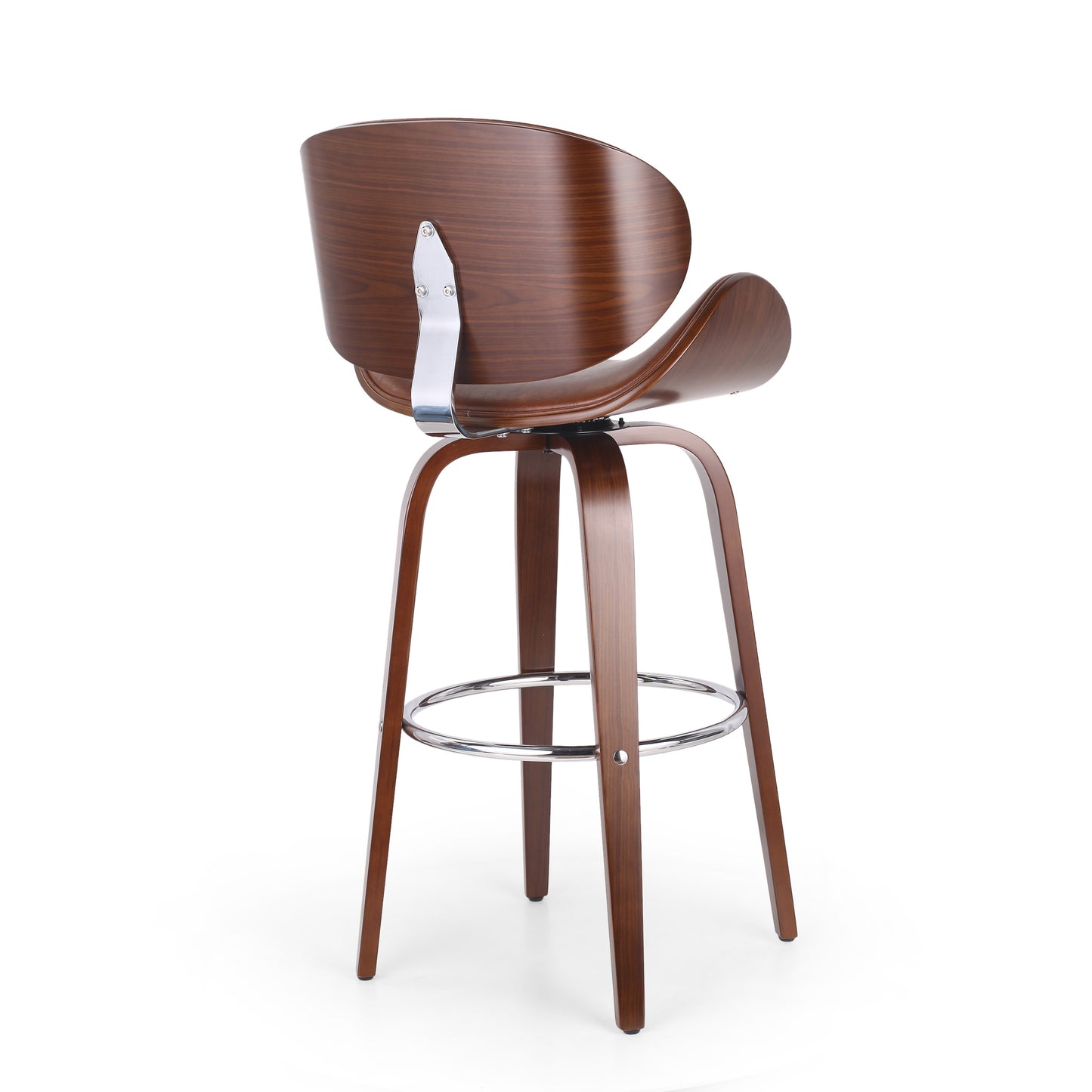 30" Mid-Century Modern Upholstered Swivel Barstool, Walnut + Cognac