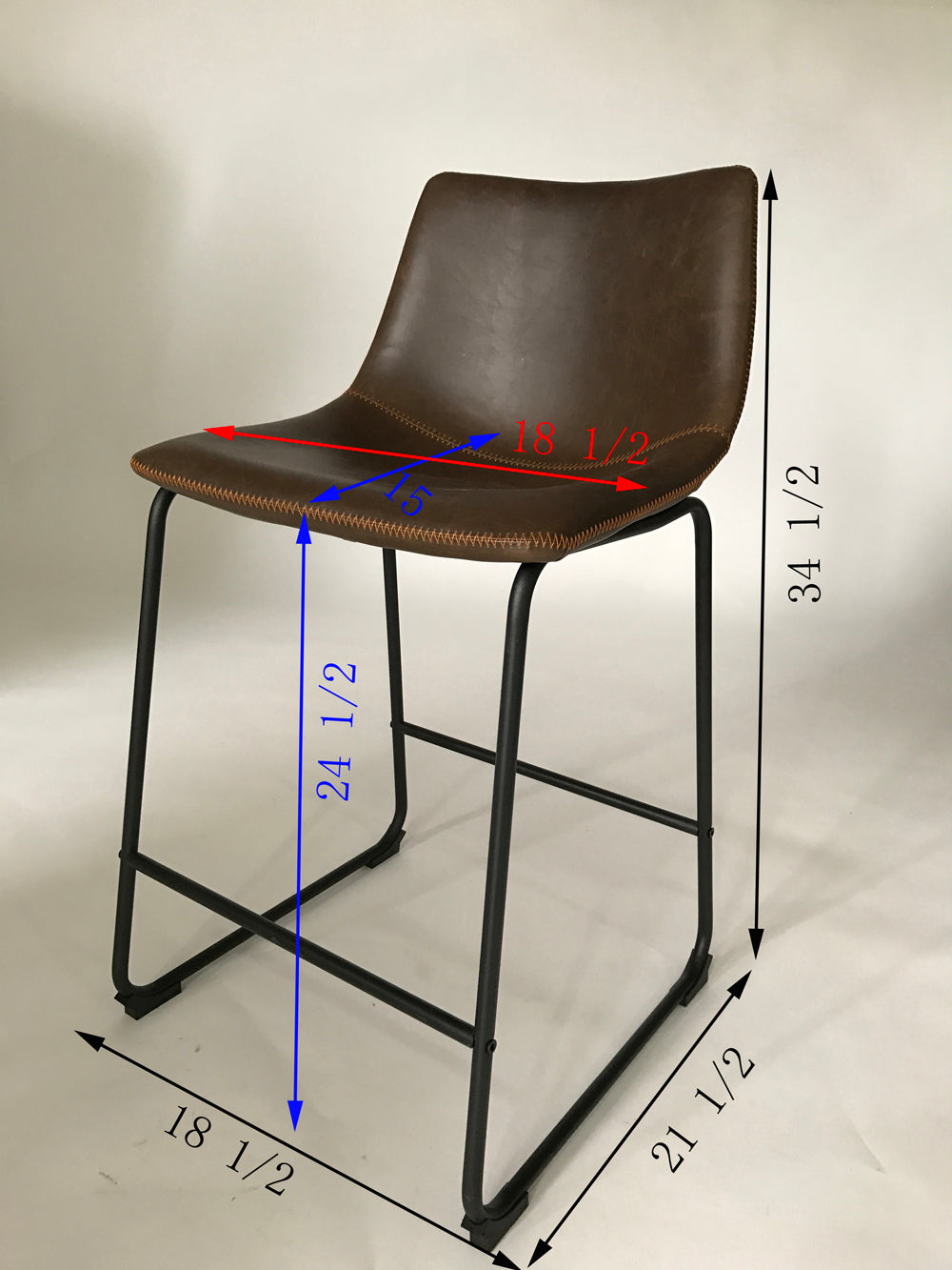 Lotusville Vintage PU Leather Counter Height Stools, Set of 2, Antique Grey