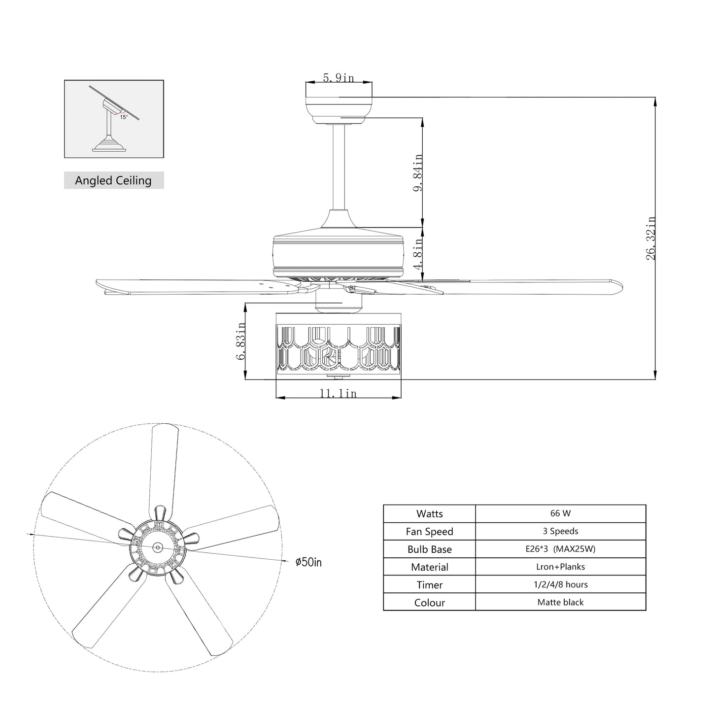 52'' Plywood blades ceiling fan with remote control for the living room ,bed room