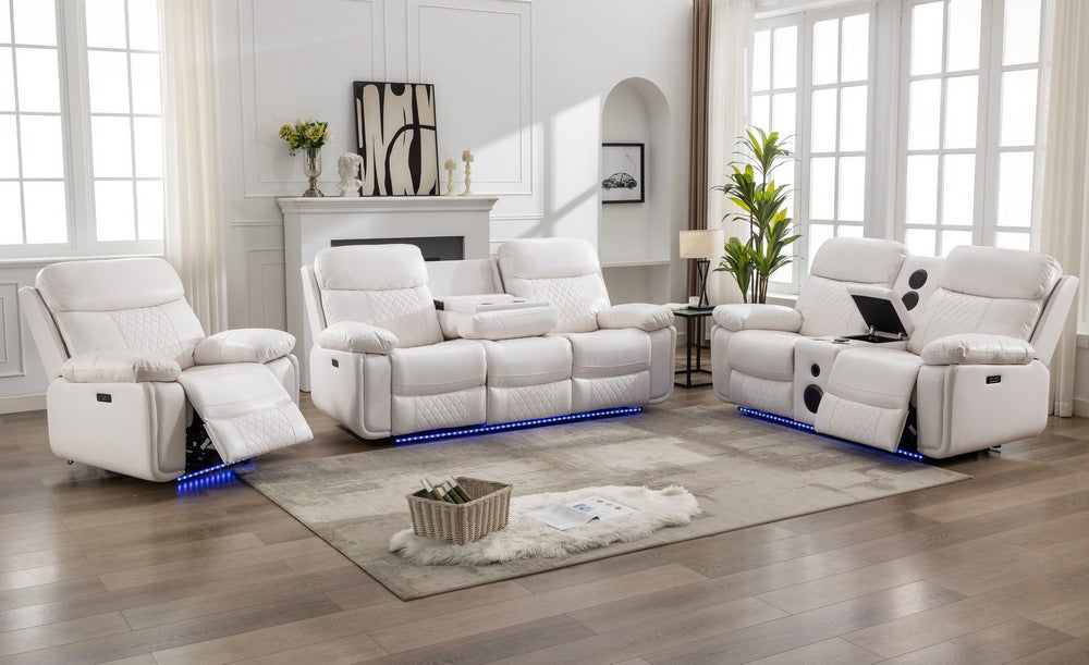 Power reclining sofa with DDT / LED Strip WHITE color