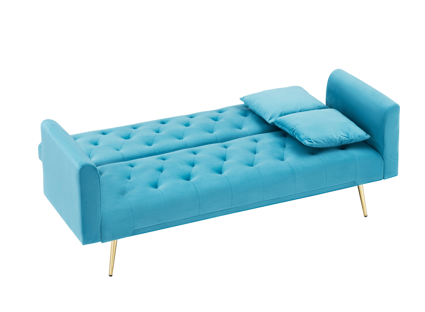 71 inch convertible love seat sofa, American retro, light blue velvet, suitable for small living room, bedroom, office