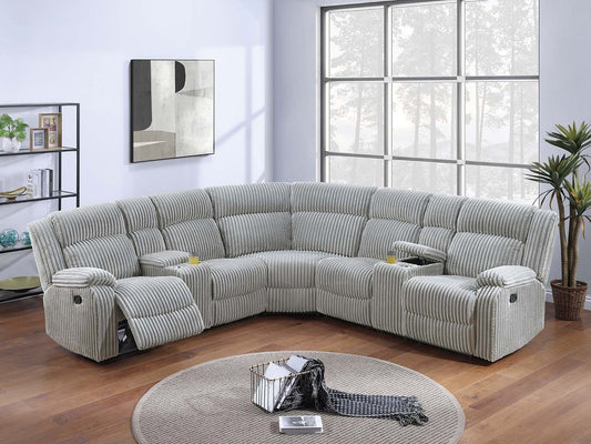 Sectional Sofa w Console Cup Holder 3pc Set Ash Color Luxurious Upholstered Fur Like Corduroy Living Room Couch Motion Reclining