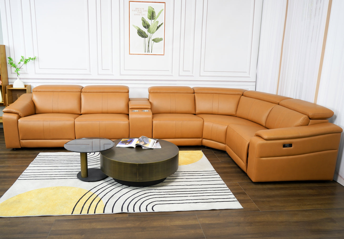 Power Recliner Sofa Set, Reclining Sectional Sofa with Adjustable Headrest & Power Recline, Breathable Leather with Storage Console & USB Ports, Easy Assembly Living Room Furniture Sets