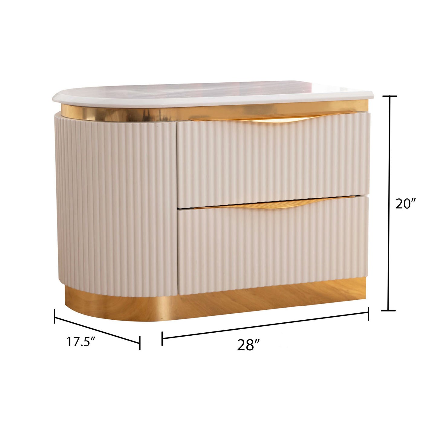 Gold Detailed Left 2-Drawer Nightstand made with Wood in White