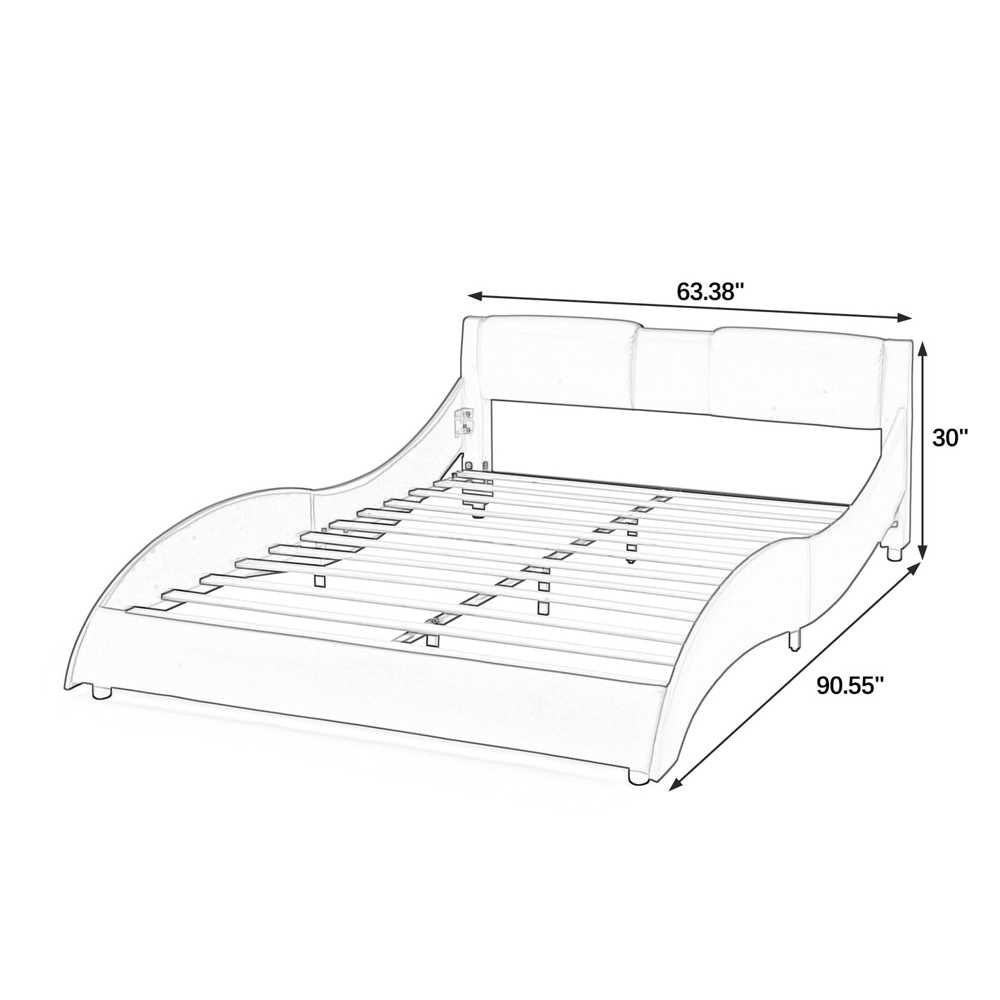 Queen Bed Frame Modern Faux Leather Upholstered Platform Bed Frame with and Headboard Wave Like Curve Low Profile Bed Frame,Wood Slats Support,Easy Assembly,Grey